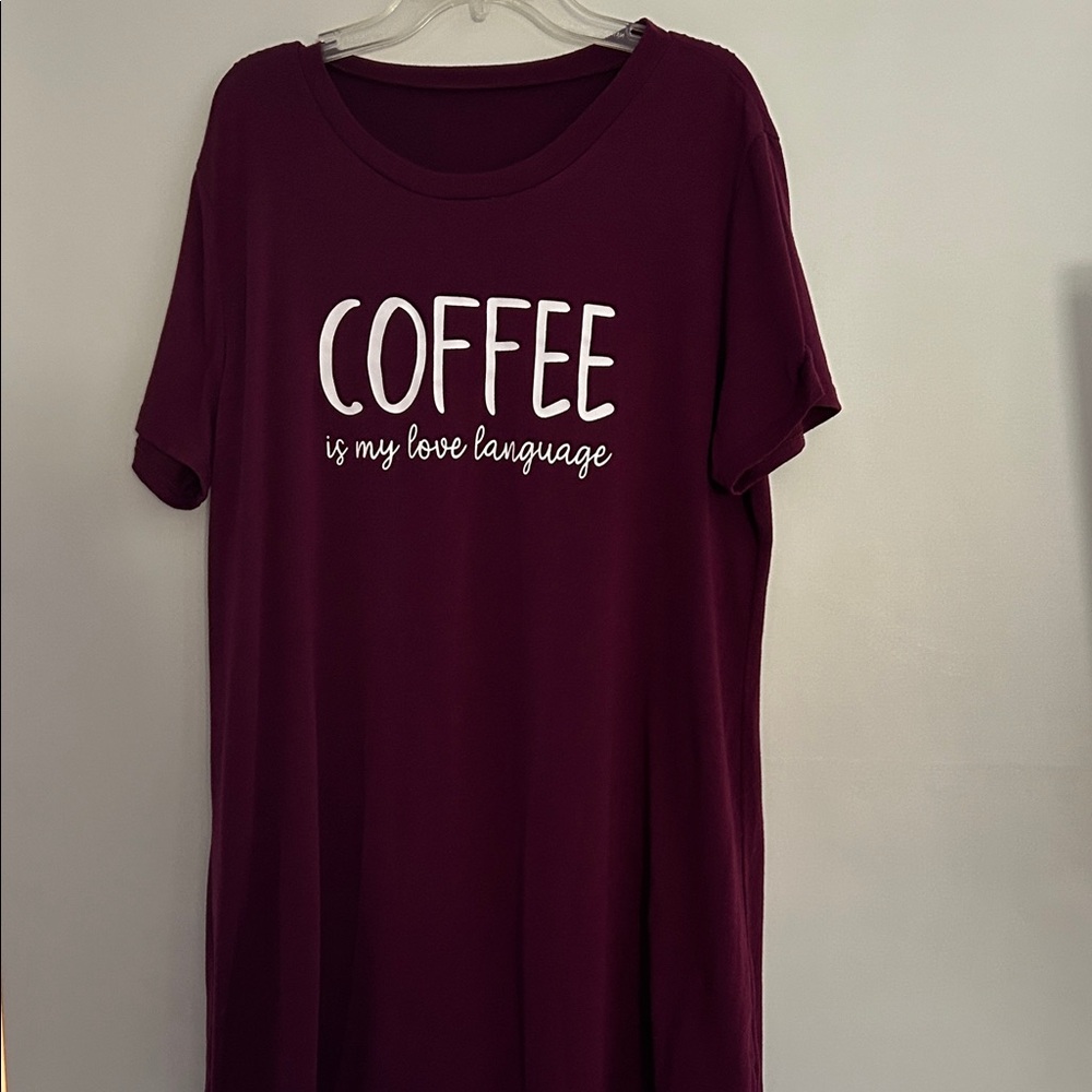 Ladies Sleepwear size XL Burgundy Sleep Shirt ‘Coffee is My Love Language’